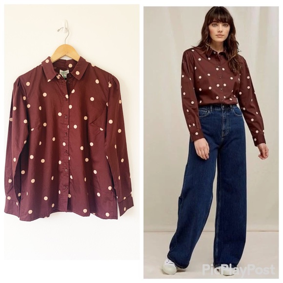 NWT People Tree Edie Polka Dot Shirt - Picture 2 of 12